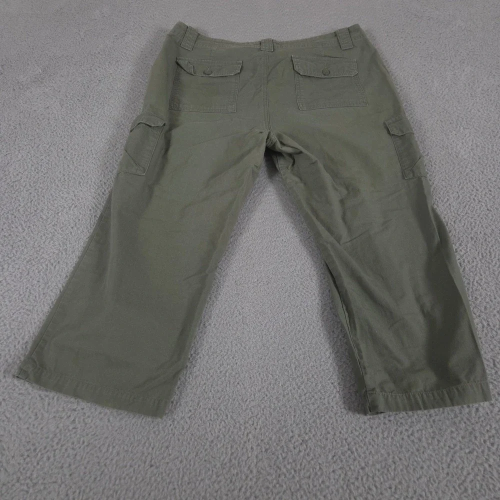 VINTAGE Eddie Bauer Pants Womens 14 Green Cargo Ripstop Utility Cropped 2000s - Picture 10 of 11